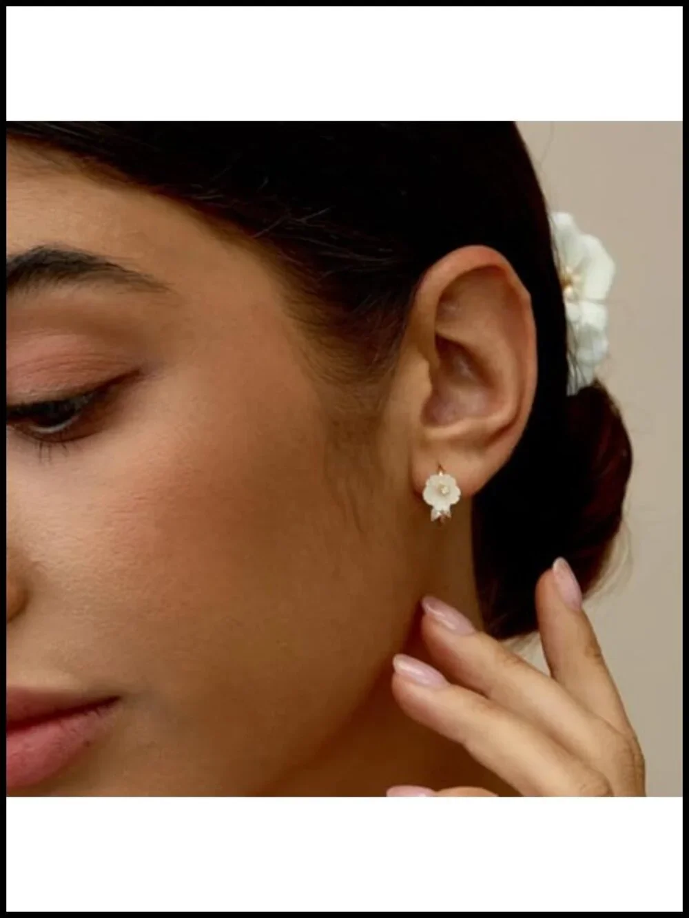 Mother of Pearl Flower Hoop Earrings, 14K Gold Plated Huggies, Bridal Gift